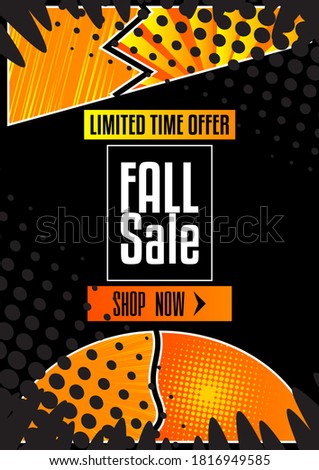 Comic book Autumn, Fall sale social media post design. Cartoon colored poster template. Vector comics premium backdrop illustration.