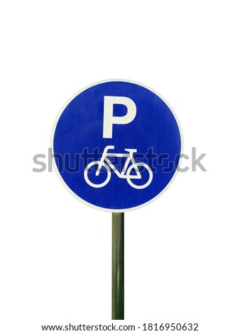 Bicycle parking sign isolated on white background.
