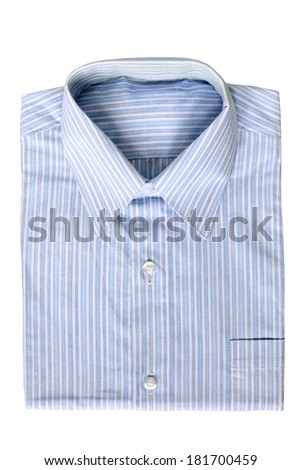 Blue pinstriped dress shirt on a white background
