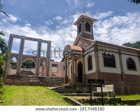 Beautiful view of the San Lucas national park Church and ruins- in Costa Rica