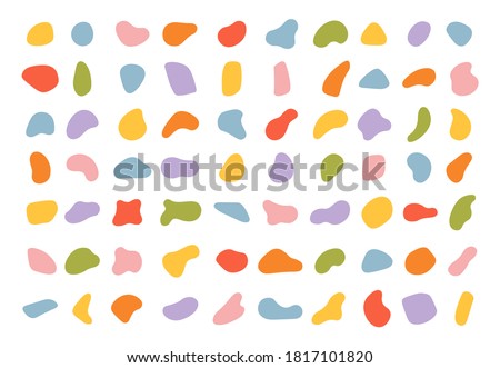 Various blotch. Random color blobs, round abstract organic shapes. Pebble, drops and stone silhouettes. Inkblot 90s texture vector set. Basic, simple rounded, smooth colorful forms Royalty-Free Stock Photo #1817101820