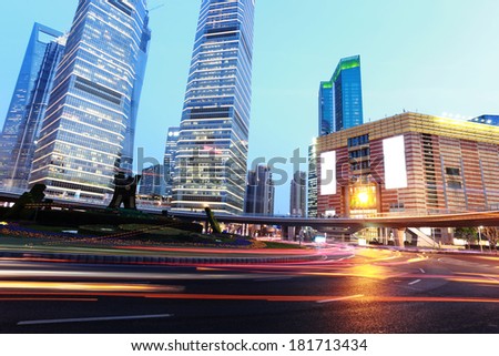 light trails on the modern building background in shanghai china.