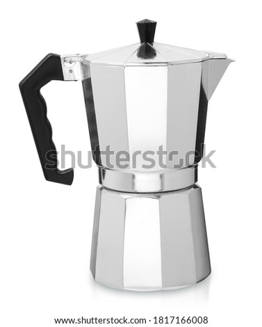 Metal coffee maker isolated, geyser coffee maker on white background Royalty-Free Stock Photo #1817166008