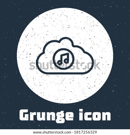Grunge line Music streaming service icon isolated on grey background. Sound cloud computing, online media streaming, song, audio wave. Monochrome vintage drawing. Vector.
