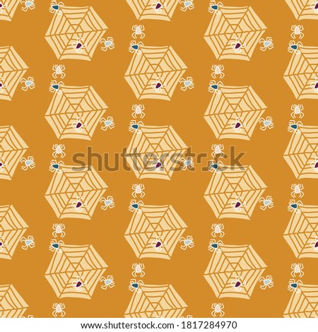 Halloween seamless spiders and web pattern. Autumn Fall theme in a bright and warm colors. Can use for print, template, fabric, presentation, textile, banner, poster, wallpaper, digital paper, scrapbook