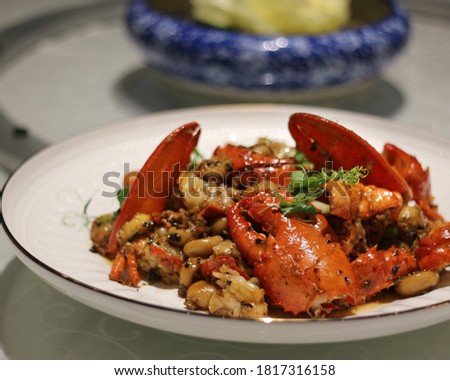 Abacus Seeds Lobster. Hakka Abacus Seeds (Suan Pan Zi) served with Lobster in a Chinese Restaurant.