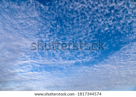 Beautiful fluffy white beautiful cloud formations in a deep blue summer sky