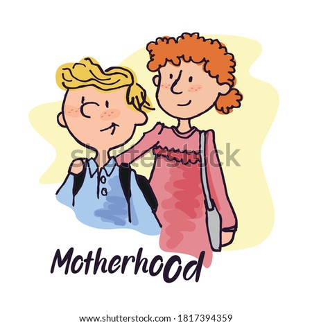Mother and son clip art/ Back to school doodle