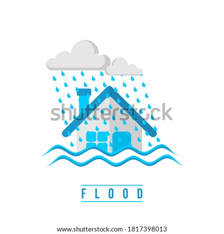 Flood design with submerged house vector illustration. Good template for Disaster design