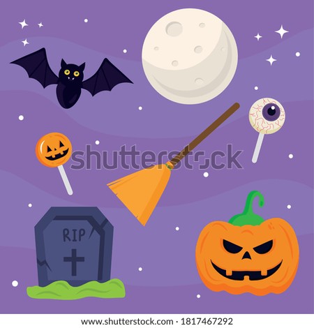 halloween pumpkin grave and moon design, happy holiday and scary theme Vector illustration