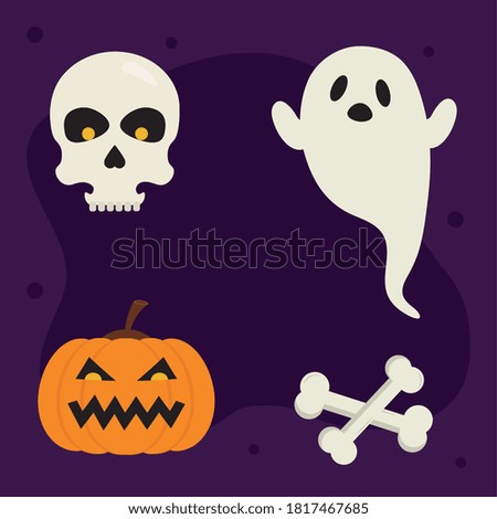 halloween pumpkin skull bones and ghost design, happy holiday and scary theme Vector illustration