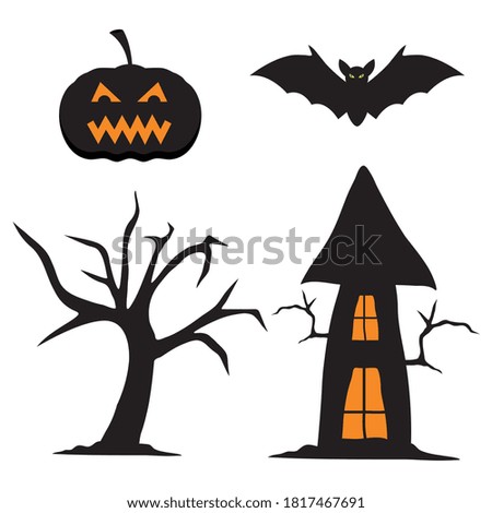 halloween pumpkin bat tree and house design, happy holiday and scary theme Vector illustration
