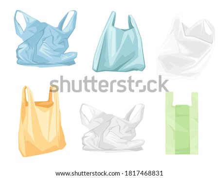 Set of colored used plastic bags flat vector illustration isolated on white background Royalty-Free Stock Photo #1817468831