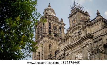 Cathedral of Mexico City and One of Its Bell Towers under a Blue Sky