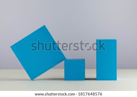 Geometric blue shapes. Abstract shapes. Empty podiums for your product. Minimalism. Copy space.