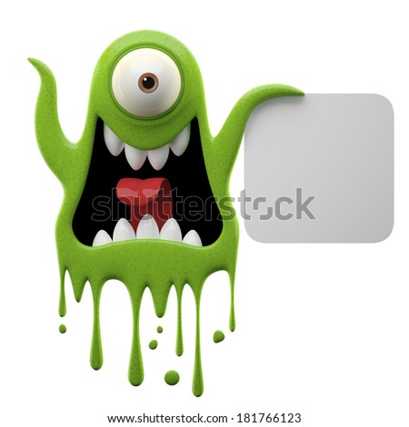 3D render fantasy monster, color grunge character, funny design element, amusing illustration, unique expression sticker isolated on the white background