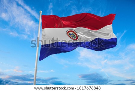 Large Paraguay flag waving in the wind