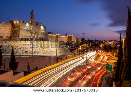 you can see in this picture a section of the Jerusalem Wall near the Hebron Gate after sunset.