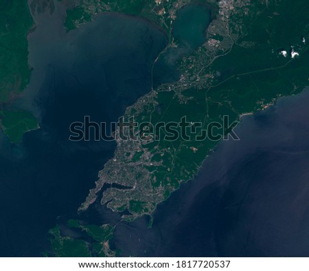Satellite map of Vladivostok in Russia , view from space. contains modified Copernicus Sentinel data