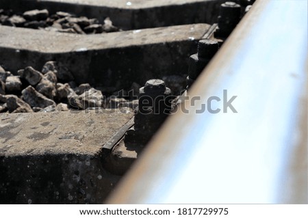 Railway and rails on a Sunny day, closeup
