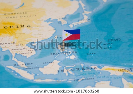 The Flag of Philippines in the World Map Royalty-Free Stock Photo #1817863268