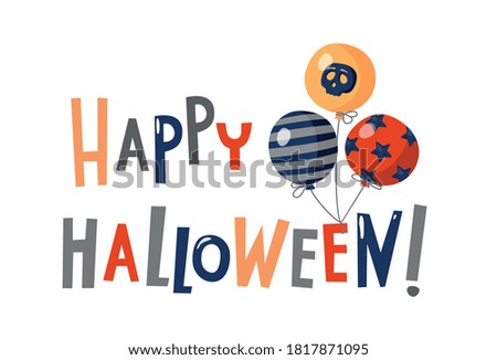 Balloons with the caption Happy Halloween. Vector, white background.
