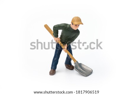 Miniature people worker, and farming concept in variety action on white background with space for text