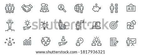 Business people line icons set. Team work. Outline icons collection - stock vector. Royalty-Free Stock Photo #1817936321