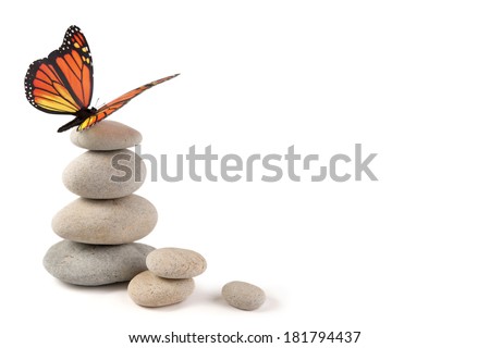 Balanced stones with butterfly