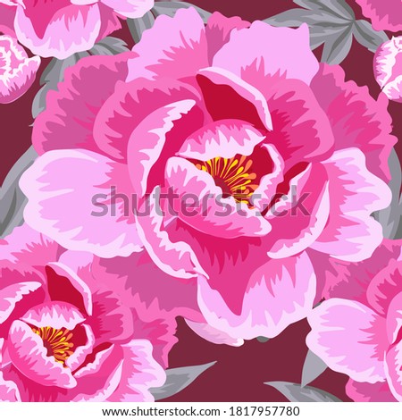 A seamless background with beautiful pink flowers. Peony buds. Vector illustration