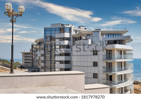 Modern office and residential building construction on sea shore