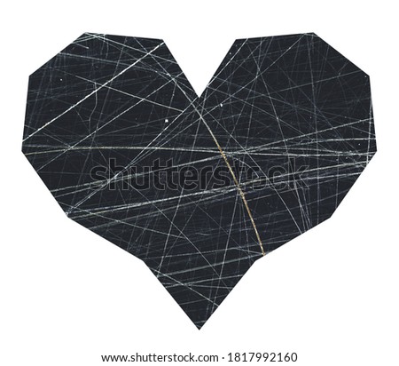 Heart with black scratched film texture