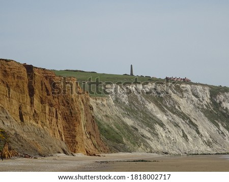 Yaverland beach on Sandown bay coastal landscape on the Isle of Wight, showing the geological cliff minerals