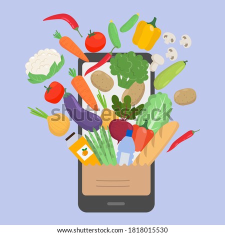 Online grocery shopping concept, order food. Vector illustration.
