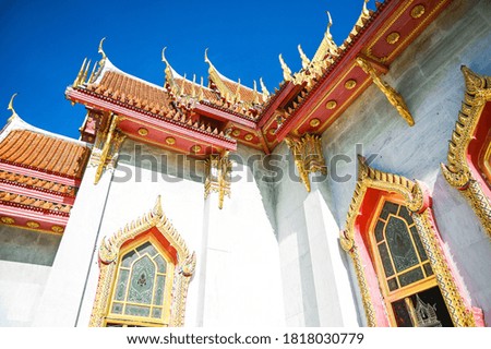 This is a picture of a marble temple on a trip to Bangkok, Thailand.