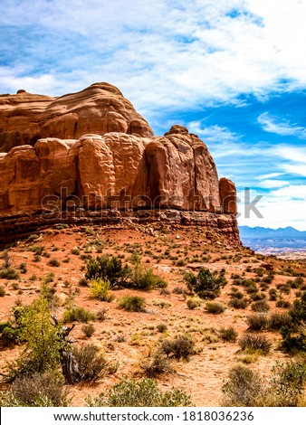 Utah sandstone rocks on a bright summer afternoon, Arches National Park, UT, USA