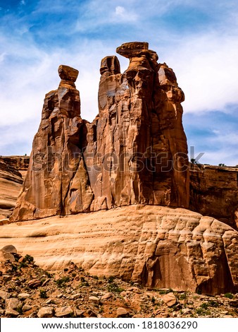 Giant, balancing rocks stand tall inside Arches National Park, UT, USA