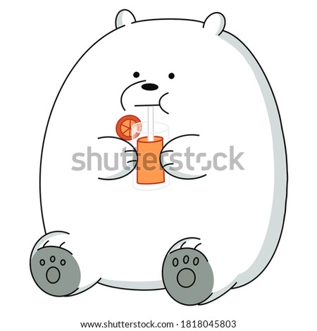 Cute fat polar bear drinking orange juice