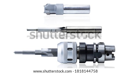 tools special set. reamer in chuck holder and cutting tool. material Carbide brazing welding steel. isolated on white background. 