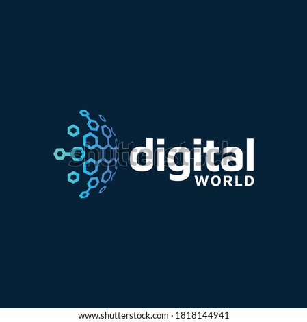 Modern Globe digital futuristic hexagon chain link for World Wide Global Network Connection Technology internet web logo design