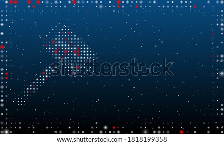 On the left is the sledgehammer symbol filled with white dots. Abstract futuristic frame of dots and circles. Some dots is red. Illustration on blue background with stars