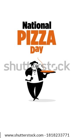 Vector illustration of Pizza day with. Cartoon Style. Pizza Chef