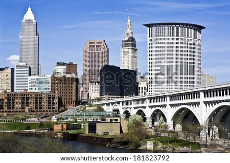Downtown Cleveland - seen during late autumn. Royalty-Free Stock Photo #181823792