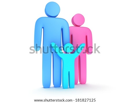 Family. Father, mother and child. Stylized people. Isolated 3d render icon.