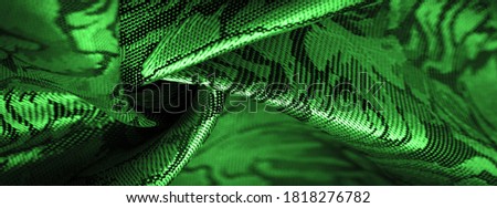 green silk fabric with flower pattern, beautiful appearance, unique shine; embossed pattern, composite textile