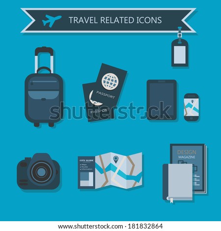 Some travel essentials and related icons set