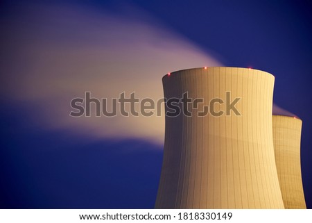 Two cooling towers for free cooling in operation of the Philippsburg nuclear power plant Royalty-Free Stock Photo #1818330149