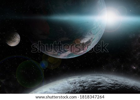 High quality blue Deep space beauty, planets, stars and galaxies in solar system with the sun in the universe. Elements of this image furnished by NASA