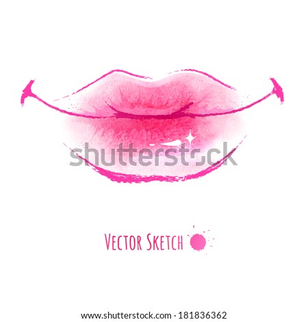 Watercolor sketch of female lips.