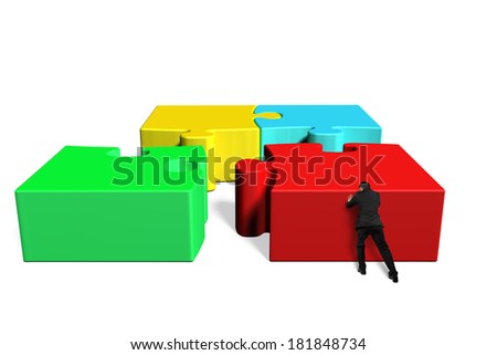 Assembling four puzzles isolated in white background